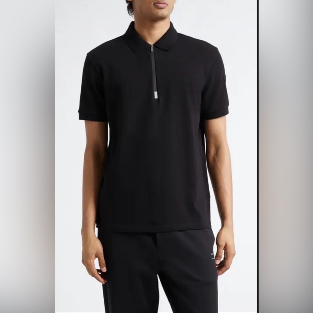 Saint Morta Black Half‎ Zip Short Sleeve Polo Stylish Modern Basic Neutral